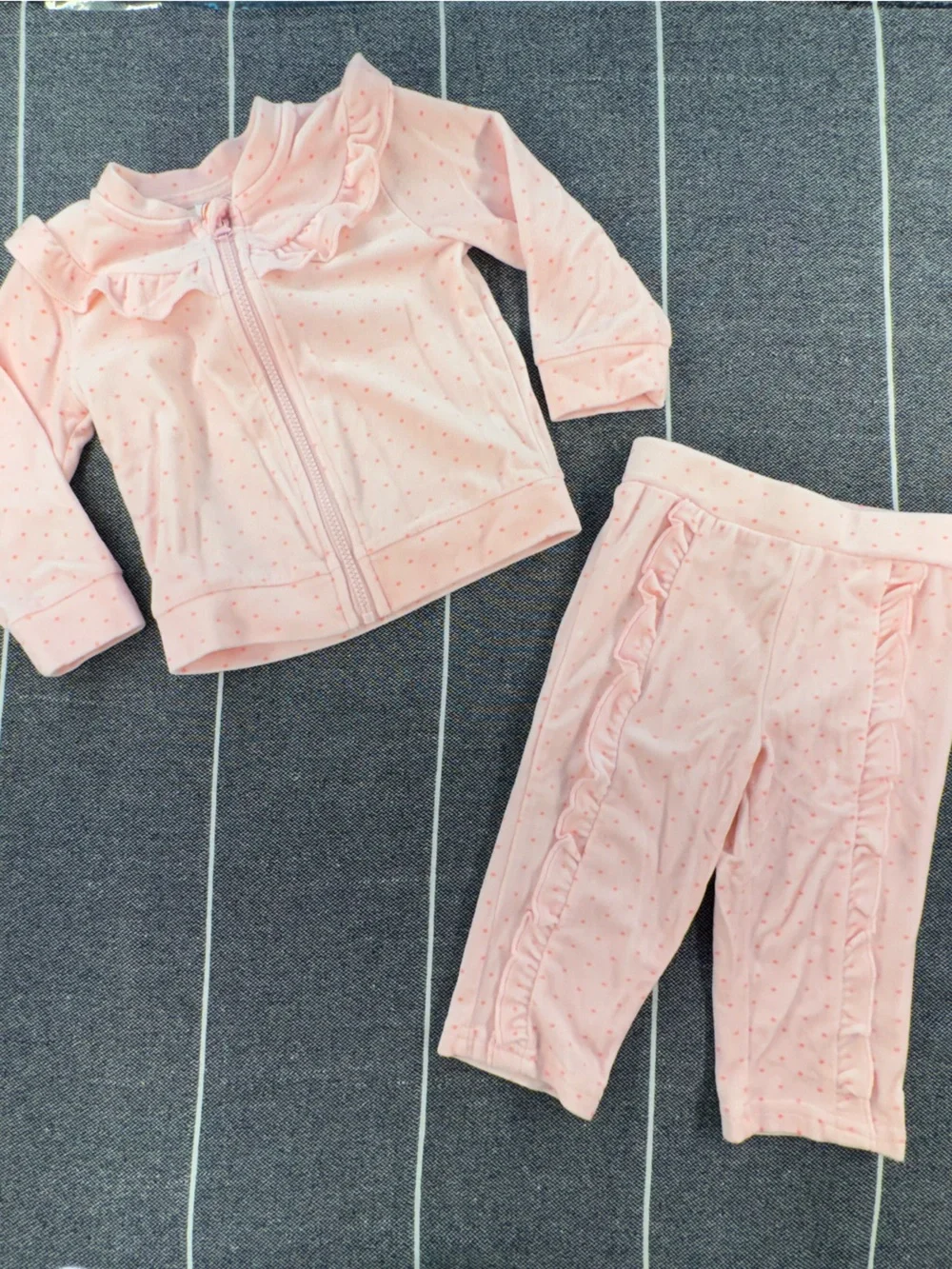 Kids—wonder nation Light Pink Dot Ruffle Jacket & Pants Set